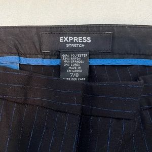 Express dress pants Black straight leg with blue pinstripes.